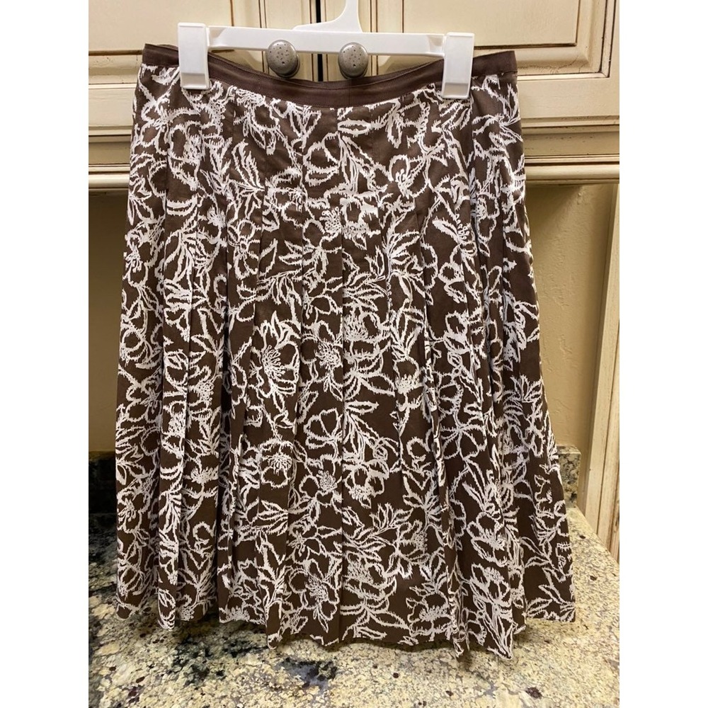 Liz Claiborne Brown‎ floral pleated skirt size 8 boho abstract Cotton